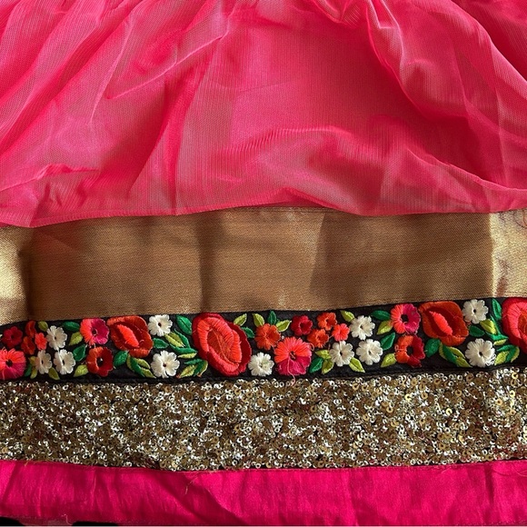 Raspberry Long Anarkali Dress with Floral Aari Embroidery and Velvet Bustier - Picture 8 of 12